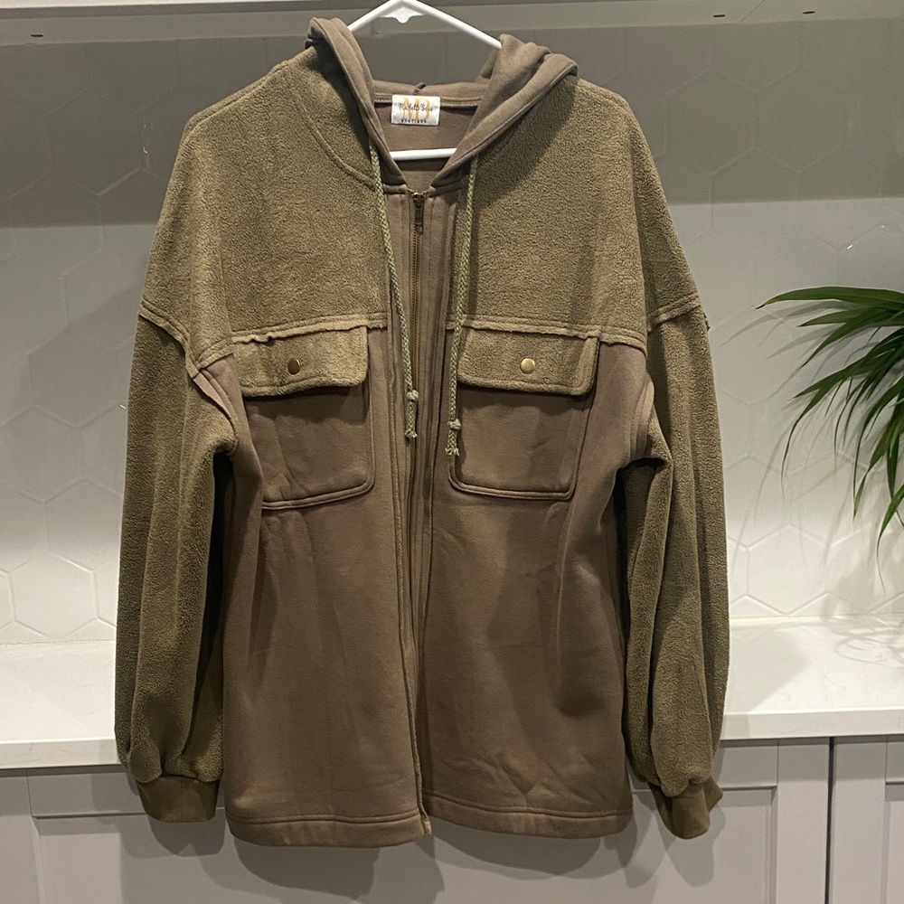Olive Two-Tone Zip Hoodie Jacket